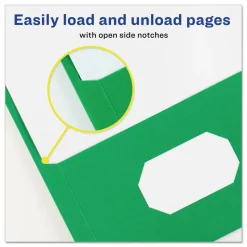 Avery 2-Pocket Folders With Fasteners, Letter Size, Green, Pack Of 25