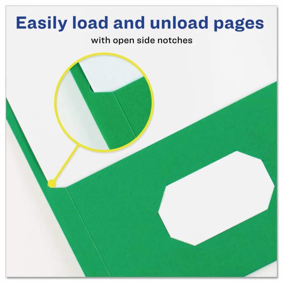 Avery 2-Pocket Folders With Fasteners, Letter Size, Green, Pack Of 25