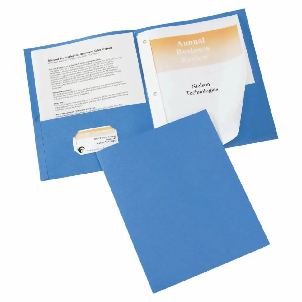 Avery 2-Pocket Folders With Fasteners, Letter Size, Light Blue, Pack Of 25