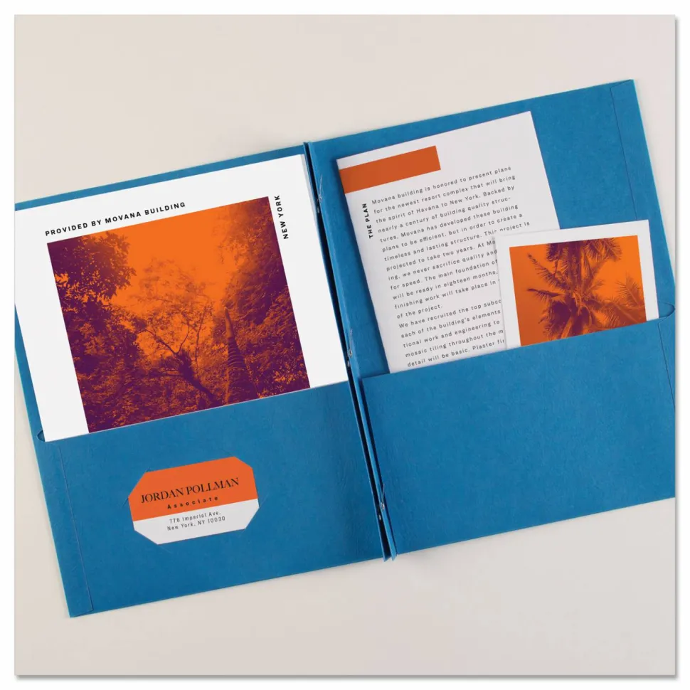 Avery 2-Pocket Folders With Fasteners, Letter Size, Light Blue, Pack Of 25
