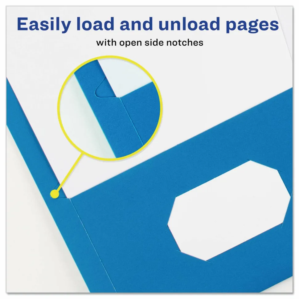 Avery 2-Pocket Folders With Fasteners, Letter Size, Light Blue, Pack Of 25