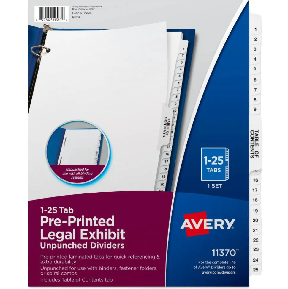 Avery Premium Collated Legal Dividers Avery Style, Side-Tab, 1-25 & Table Of Contents, 8-1/2" x 11"