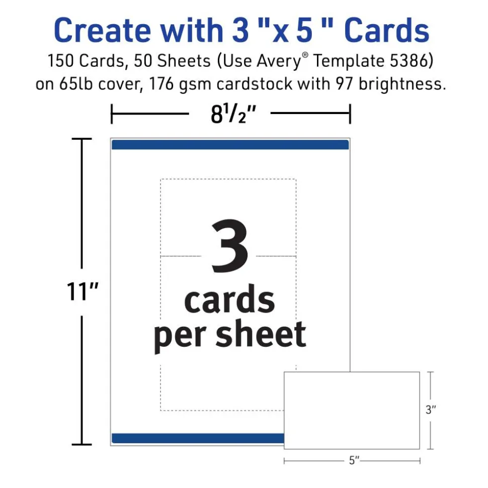 Avery Printable Index Cards With Sure Feed Technology, 3" x 5", White, 150 Blank Index Cards