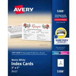 Avery Printable Index Cards With Sure Feed Technology, 3