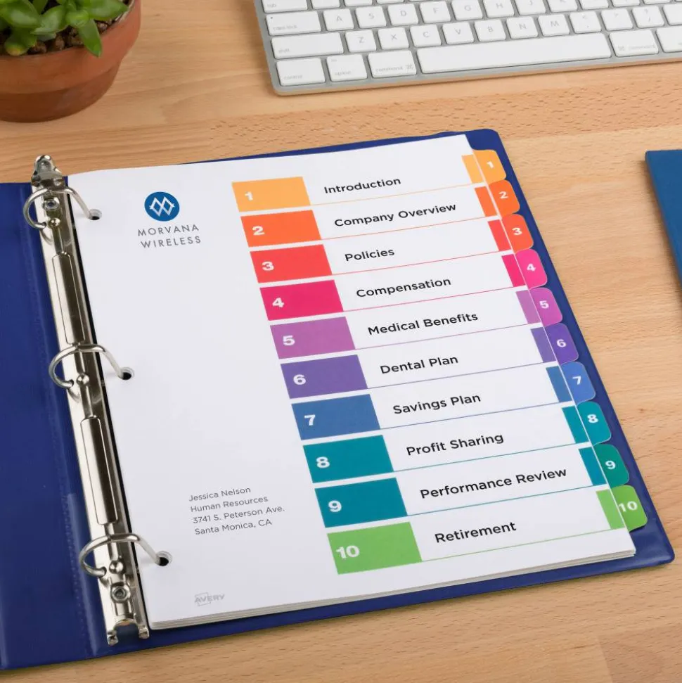 Avery Ready Index 1-10 Tab Binder Dividers With Customizable Table Of Contents, 8-1/2" x 11", 10 Tab, White/Multicolor, 1 Set
