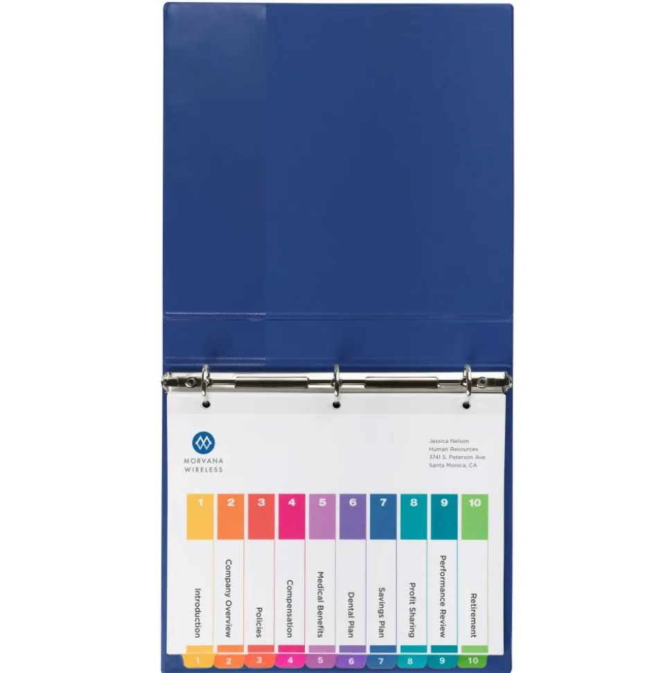 Avery Ready Index 1-10 Tab Binder Dividers With Customizable Table Of Contents, 8-1/2" x 11", 10 Tab, White/Multicolor, 1 Set
