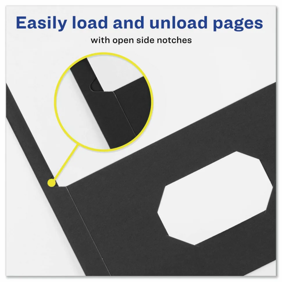Avery Two Pocket Folders With 3 Prong Fasteners, 8-1/2" x 11", Holds 70 Sheets, Black, Box Of 25 Folders