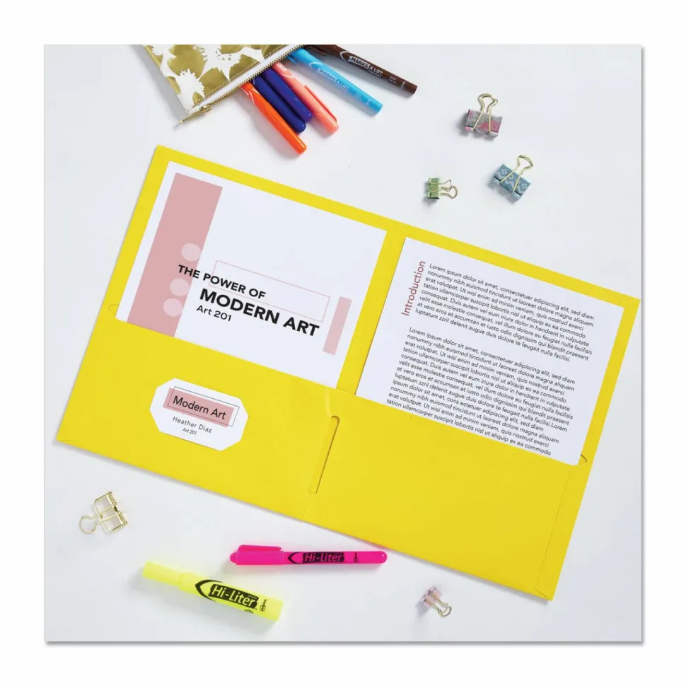 Avery Two Pocket Folders, 8-1/2" x 11", Yellow, Box Of 25