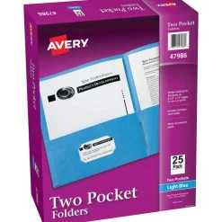 Avery Two-Pocket Folder, Accommodates (40) 11 x 8.5 Sheets, Light Blue, 25/Box