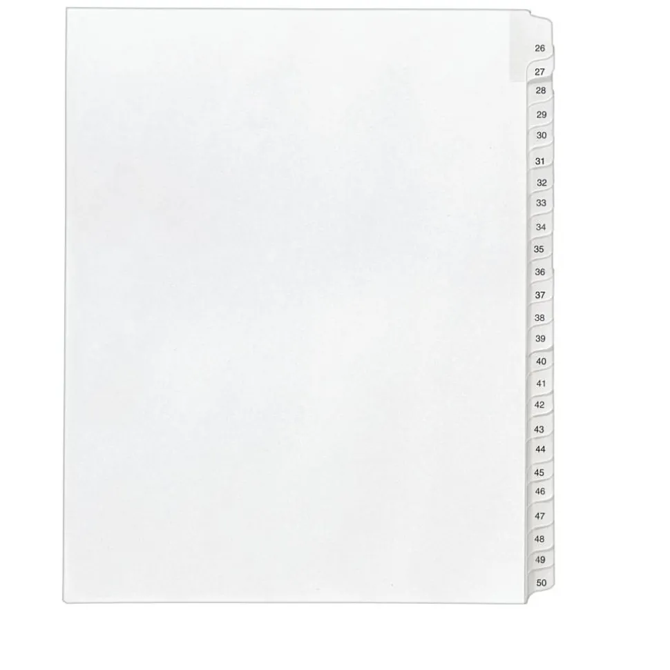 Avery Allstate Style Collated Legal Exhibit Dividers, 8 1/2" x 11", Numbered 26–50, White
