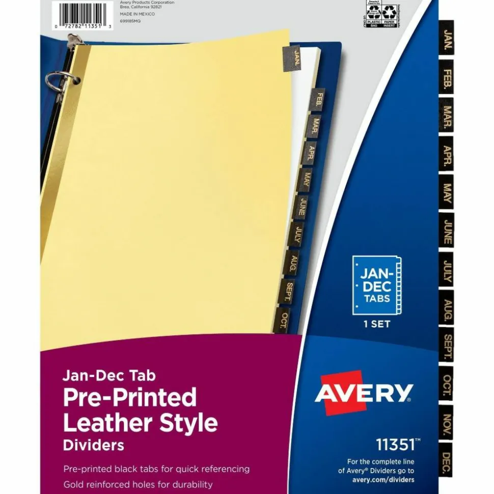 Avery A-Z Dividers For 3 Ring Binders, Pre-Printed Black Leatherette Tabs, 25-Tabs, 1 Binder Divider Set