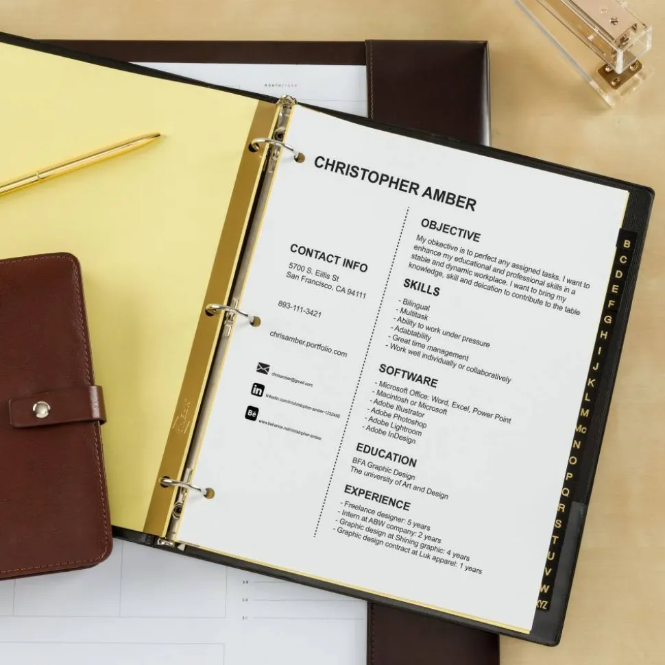 Avery A-Z Dividers For 3 Ring Binders, Pre-Printed Black Leatherette Tabs, 25-Tabs, 1 Binder Divider Set