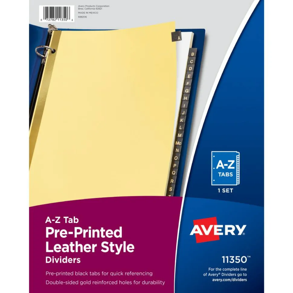 Avery A-Z Dividers For 3 Ring Binders, Pre-Printed Black Leatherette Tabs, 25-Tabs, 1 Binder Divider Set