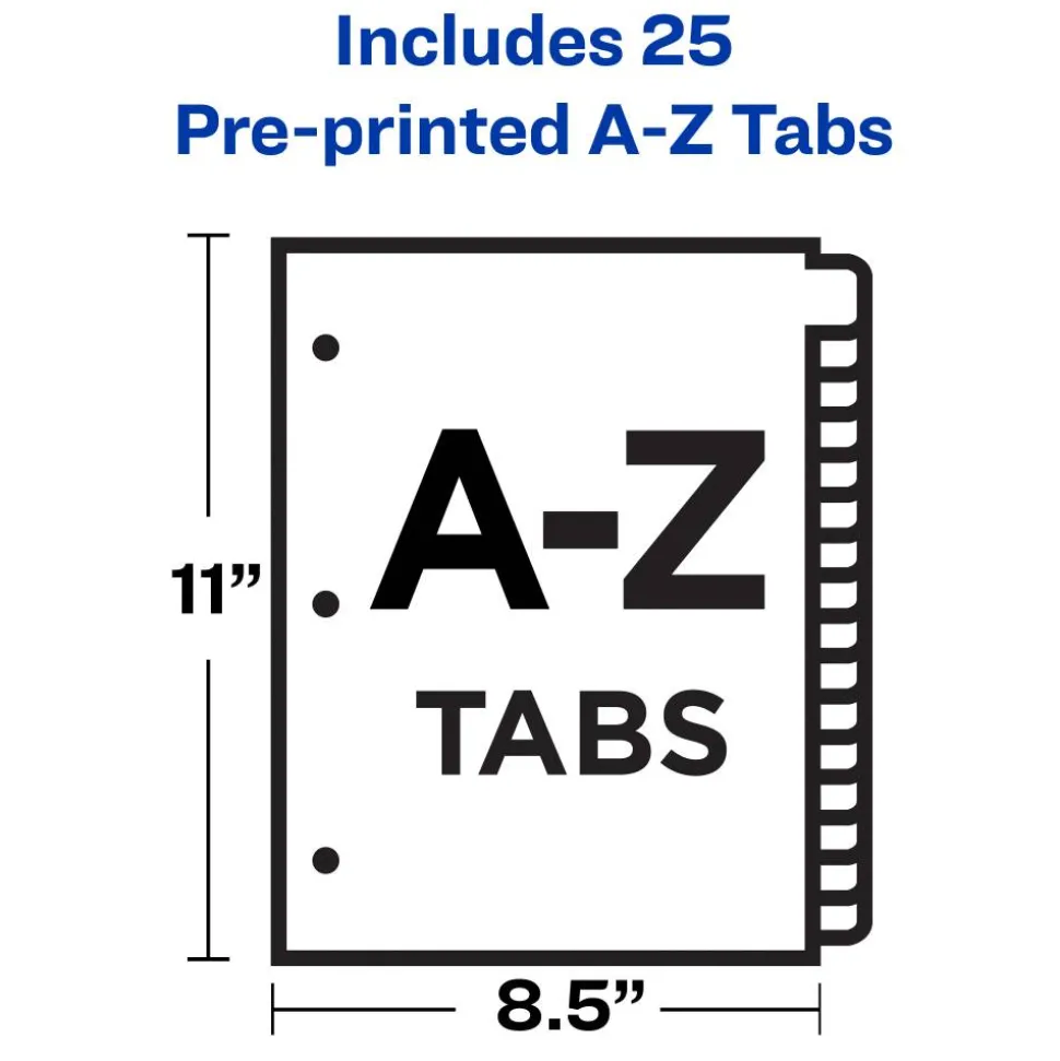 Avery A-Z Dividers For 3 Ring Binders, Pre-Printed Black Leatherette Tabs, 25-Tabs, 1 Binder Divider Set