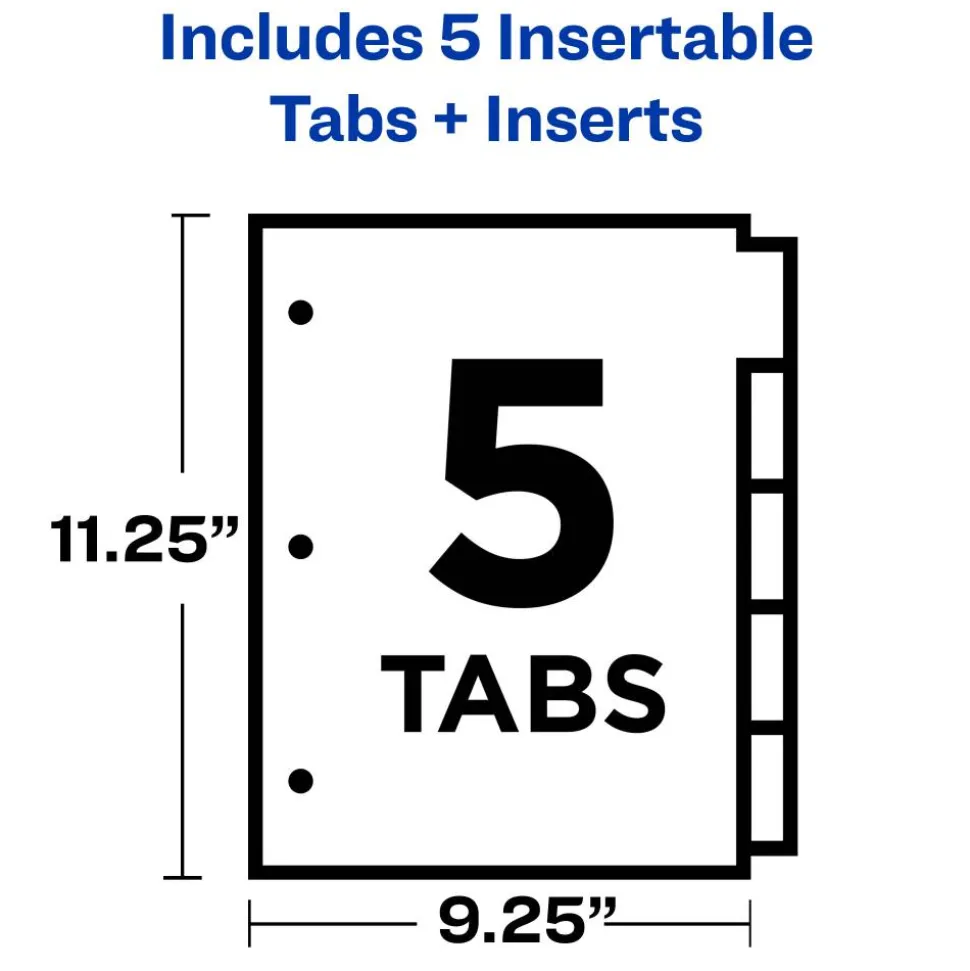 Avery Big Tab Extra-Wide Insertable Dividers, 9-1/4" x 11-1/8", Clear Reinforced, White/Multicolor, 5-Tab