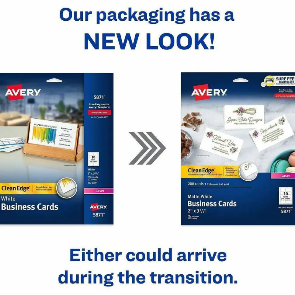 Avery Clean Edge Business Cards, Laser, 2 x 3.5, White, 10 Cards/Sheet, 20 Sheets/Pack