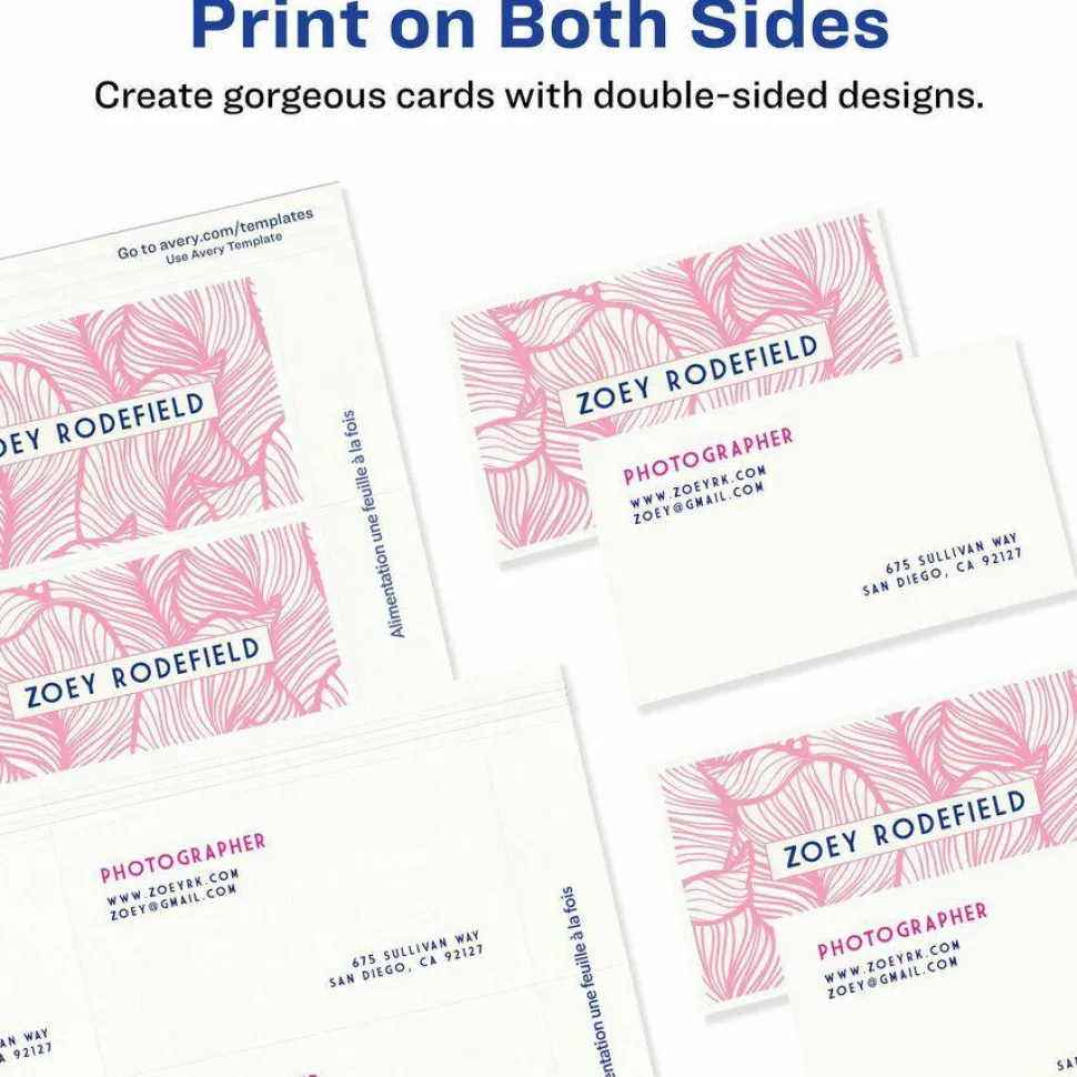 Avery Clean Edge Business Cards, Laser, 2 x 3.5, White, 10 Cards/Sheet, 20 Sheets/Pack