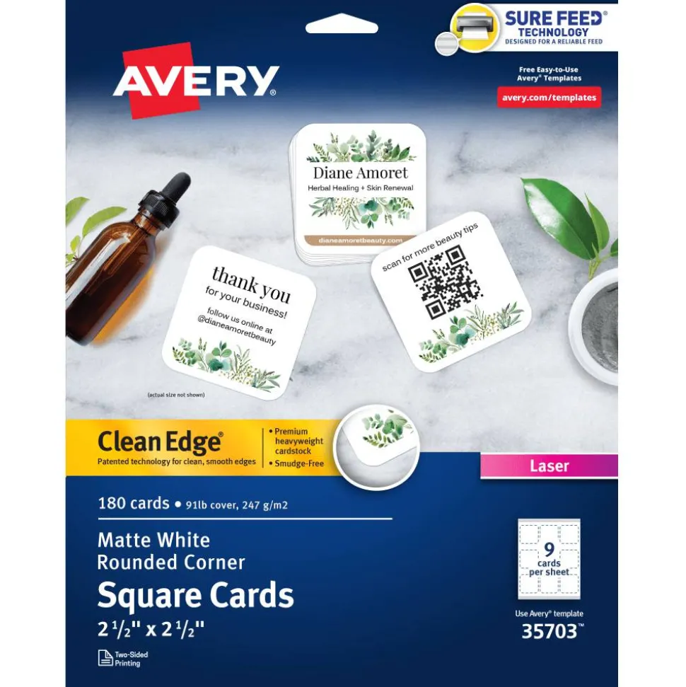 Avery Clean Edge Laser Printable Multipurpose Card, White, 35703
