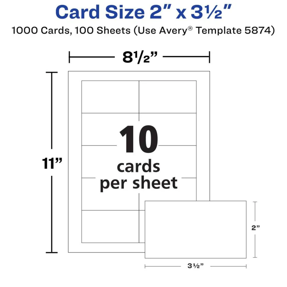 Avery Clean Edge Printable Business Cards With Sure Feed Technology For Laser Printers, 2" x 3.5", White, 1,000 Blank Cards