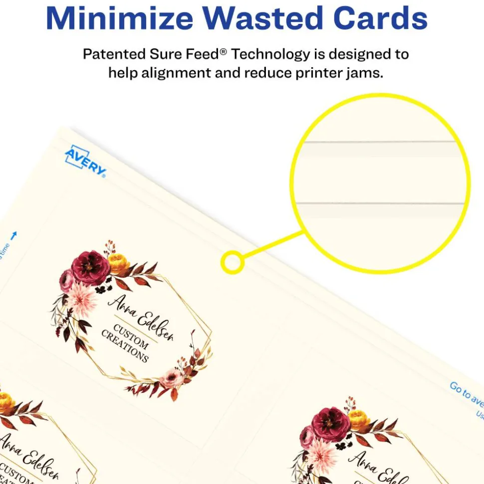 Avery Clean Edge Printable Business Cards With Sure Feed Technology For Laser Printers, 2" x 3.5", Ivory, 200 Blank Cards