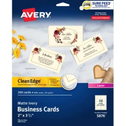 Avery Clean Edge Printable Business Cards With Sure Feed Technology For Laser Printers, 2