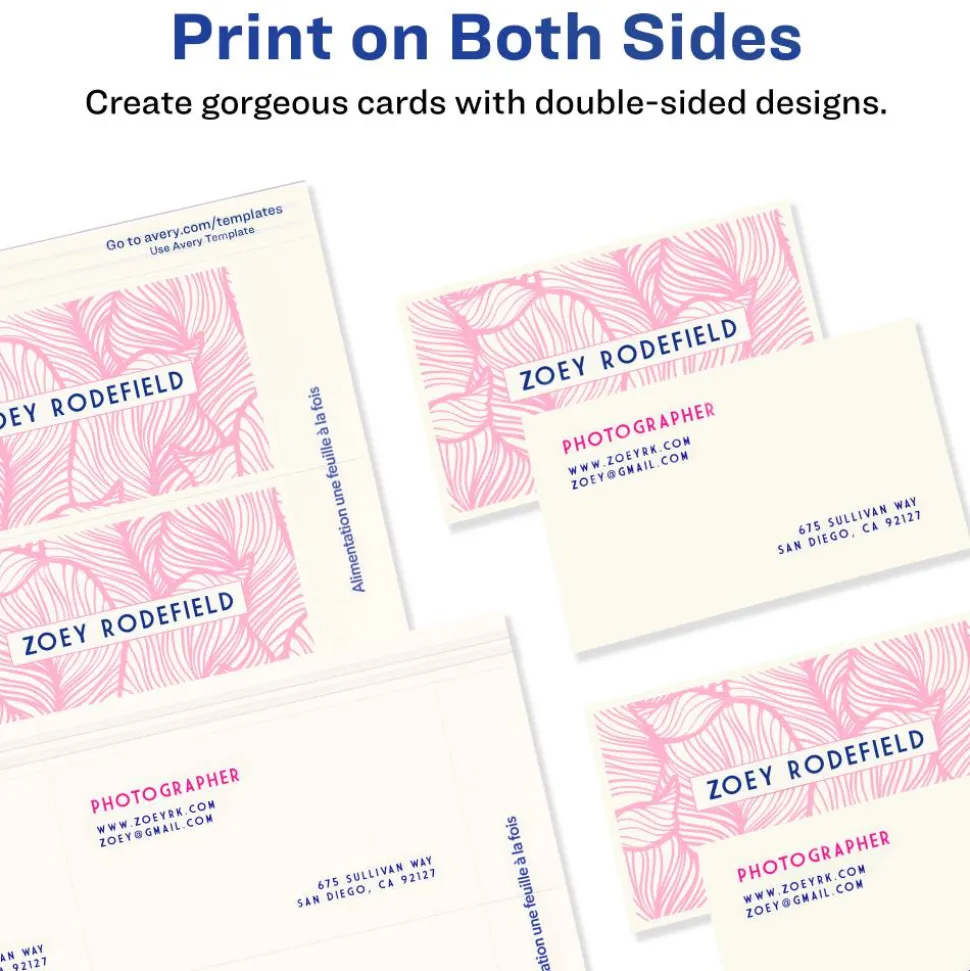 Avery Clean Edge Printable Business Cards With Sure Feed Technology For Laser Printers, 2" x 3.5", Ivory, 200 Blank Cards