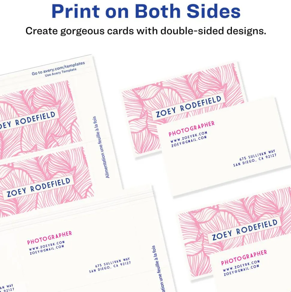 Avery Clean Edge Printable Business Cards With Sure Feed Technology For Inkjet Printers, 2" x 3.5", White, 400 Blank Cards