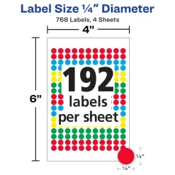 Avery Color-Coding Removable Labels, 5795, Round, 1/4 Inch Diameter, Assorted Colors, Pack Of 768 Non-Printable Dot Stickers