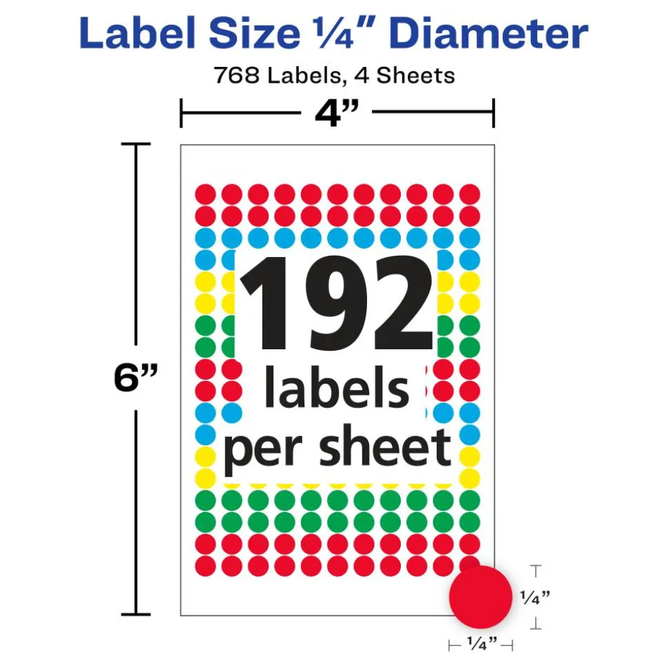 Avery Color-Coding Removable Labels, 5795, Round, 1/4 Inch Diameter, Assorted Colors, Pack Of 768 Non-Printable Dot Stickers