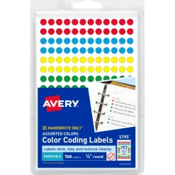 Avery Color-Coding Removable Labels, 5795, Round, 1/4 Inch Diameter, Assorted Colors, Pack Of 768 Non-Printable Dot Stickers