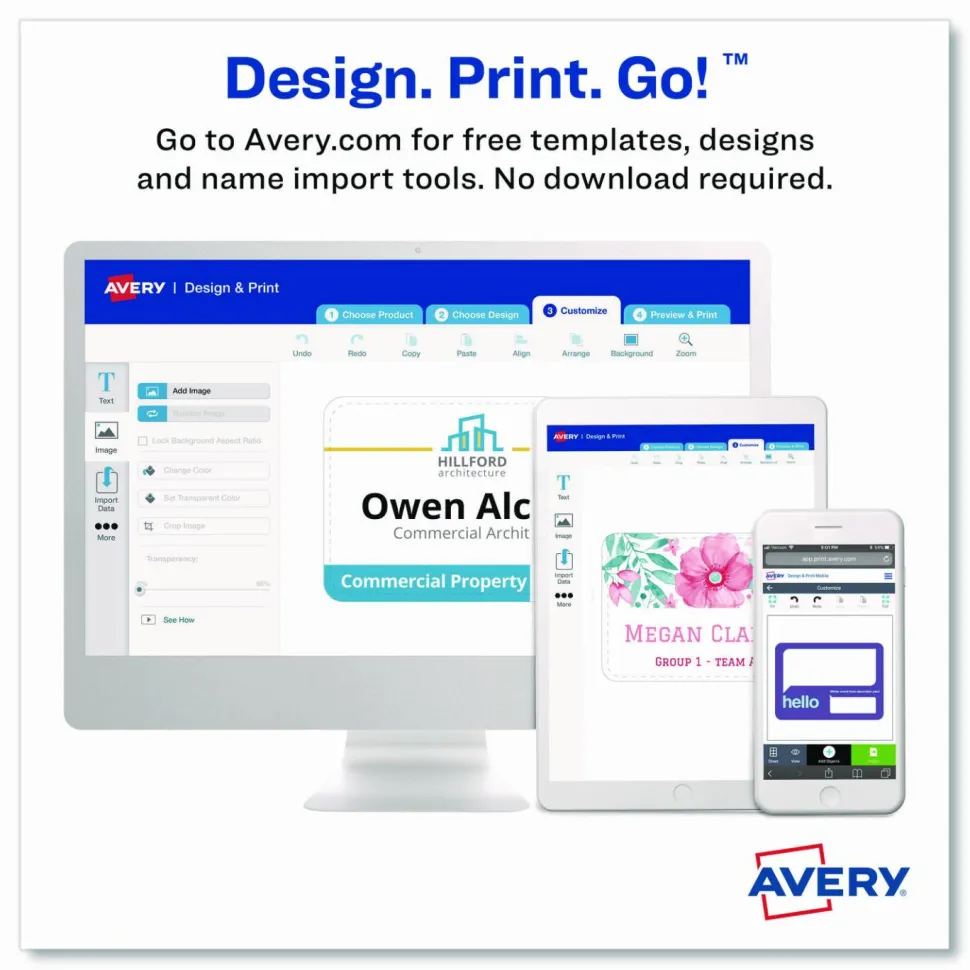 Avery Customizable Hanging Style Name Badges, 74520, 3" x 4", White, Box Of 50