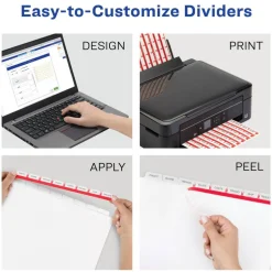 Avery Customizable Index Maker Dividers For 3 Ring Binder, Easy Print & Apply Clear Label Strip, 8 Tab, White, Box Of 25 Sets