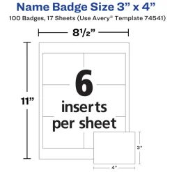 Avery Customizable Name Badges With Clips, Rectangle, 74541, 3