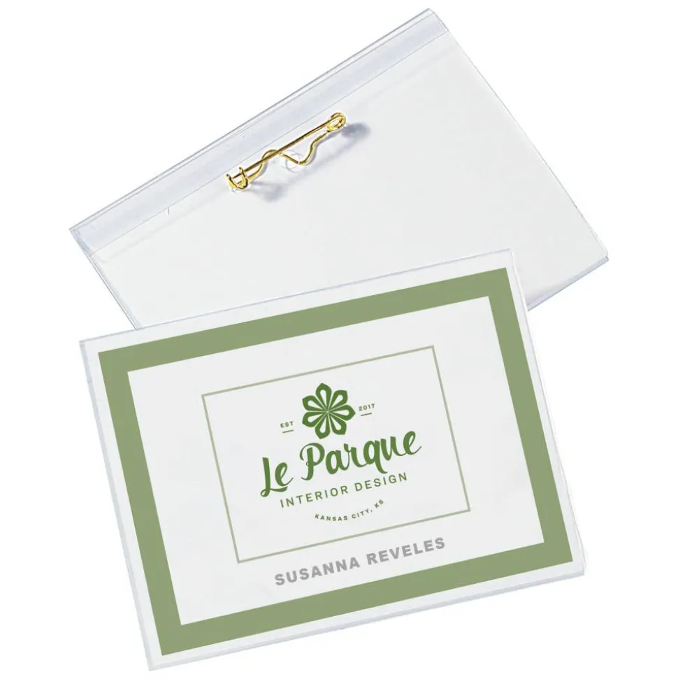 Avery Customizable Name Badges With Pins, 74549, 2-1/4" x 3-1/2", Clear Name Tag Holders With White Printable Inserts, Pack of 100