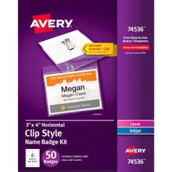 Avery Customizable Name Badges With Clips, Rectangle, 74536, 3