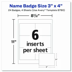 Avery Customizable Name Badges With Magnets, Rectangle, 8780, 3" x 4", White, Pack Of 24
