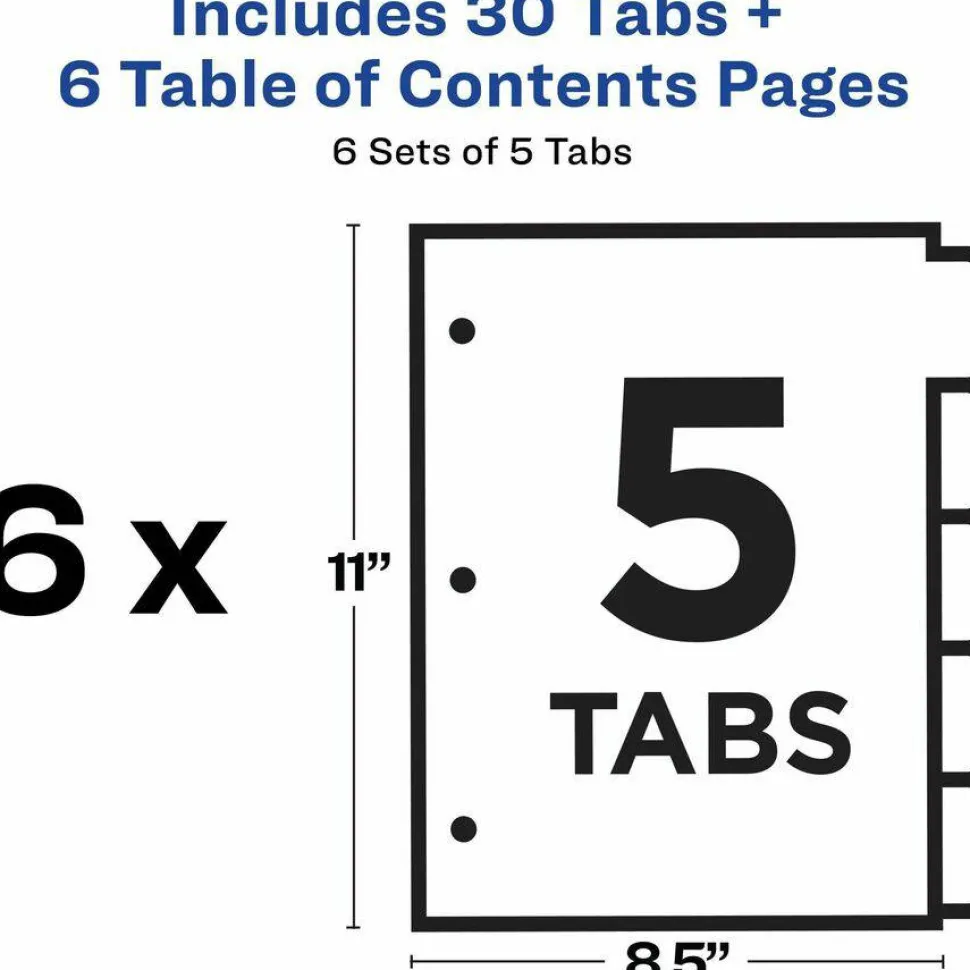 Avery Customizable Table of Contents Ready Index Black and White Dividers, 5-Tab, 1 to 5, 11 x 8.5, White, 6 Sets
