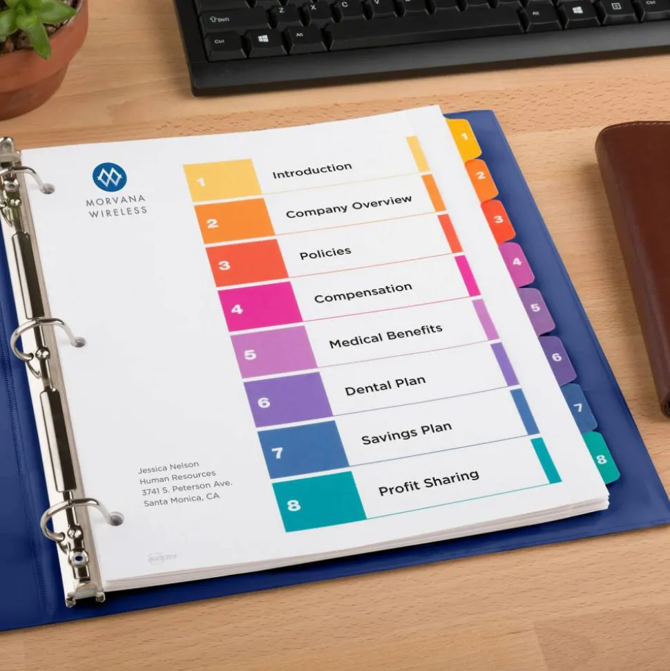 Avery Customizable TOC Ready Index Multicolor Tab Dividers, Extra Wide Tabs, 8-Tab, 1 to 8, 11 x 9.25, White, 1 Set