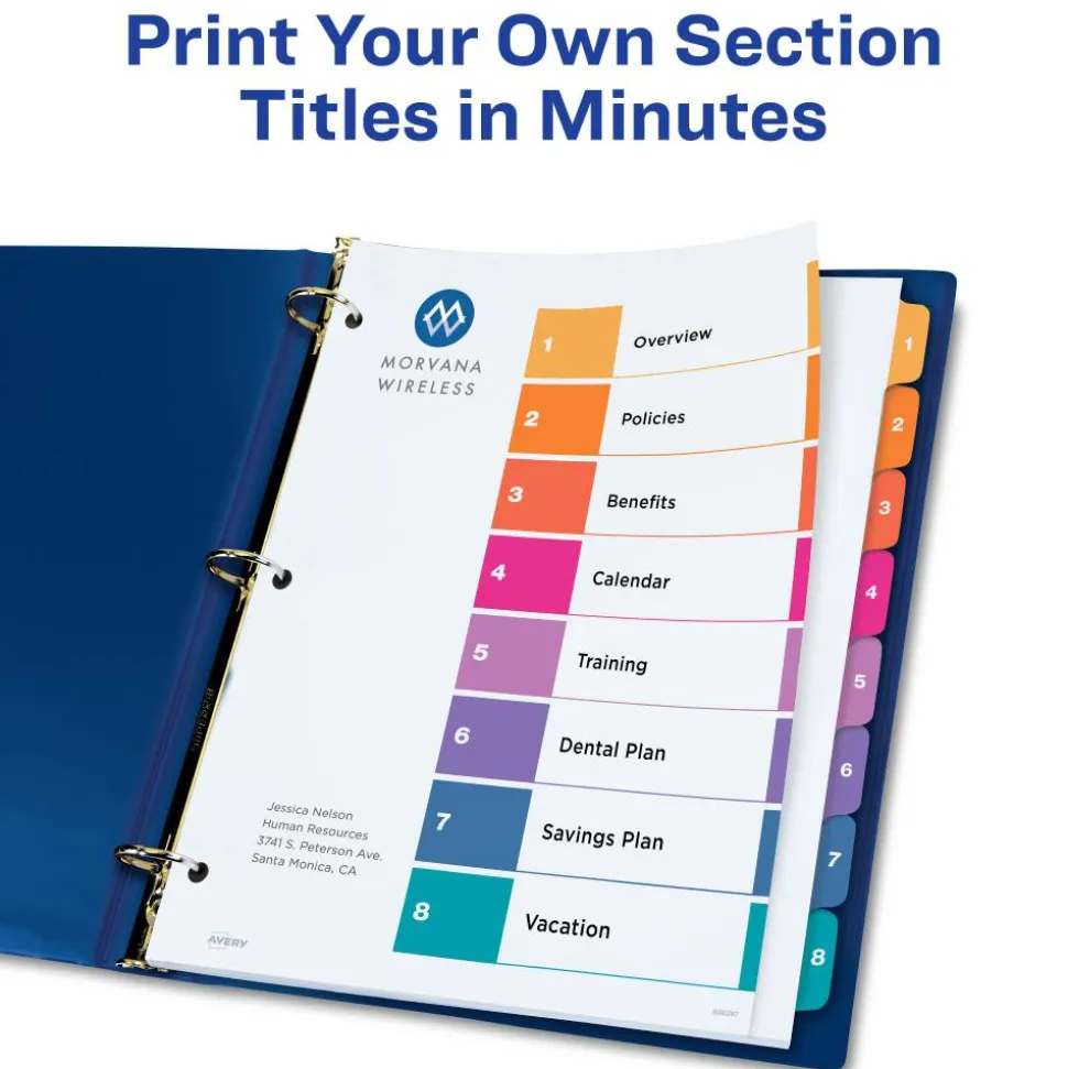 Avery Customizable TOC Ready Index Multicolor Tab Dividers, Extra Wide Tabs, 8-Tab, 1 to 8, 11 x 9.25, White, 1 Set