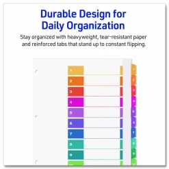 Avery Customizable TOC Ready Index Multicolor Tab Dividers, Extra Wide Tabs, 10-Tab, 1 to 10, 11 x 9.25, White, 1 Set