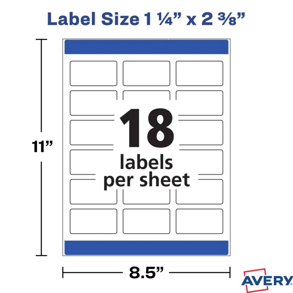 Avery Dissolvable Labels, 4224, Rectangle, 1 1/4" x 2 3/8", White, Pack Of 90
