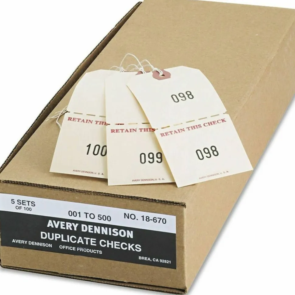 Avery Duplicate Auto Park Tags, Strung, 4 3/4" x 2 3/8", Manila, Box Of 500