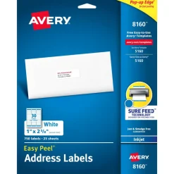 Avery Easy Peel Address Labels With Sure Feed Technology, 8160, Rectangle, 1