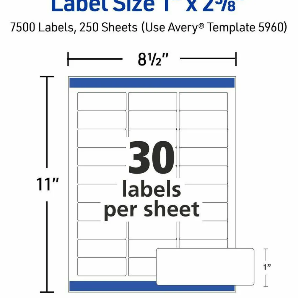 Avery Easy Peel Address Labels With Sure Feed Technology, 5960, Rectangle, 1" x 2-5/8", Matte White, Box Of 7,500