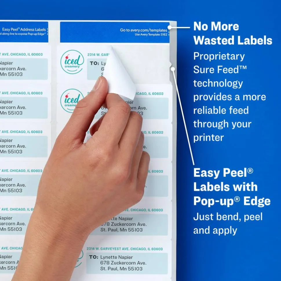 Avery Easy Peel Address Labels With Sure Feed Technology, 5167, Rectangle, 1/2" x 1-3/4", Matte White, Box Of 8,000