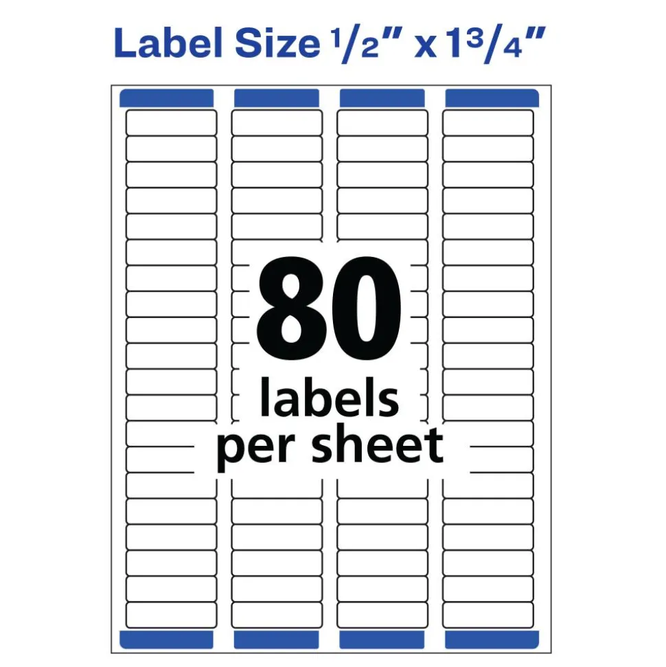Avery Easy Peel Address Labels With Sure Feed Technology, 5167, Rectangle, 1/2" x 1-3/4", Matte White, Box Of 8,000