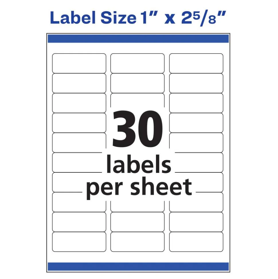 Avery Easy Peel Address Labels With Sure Feed Technology, 5260, Rectangle, 1" x 2-5/8", Matte White, Pack Of 750