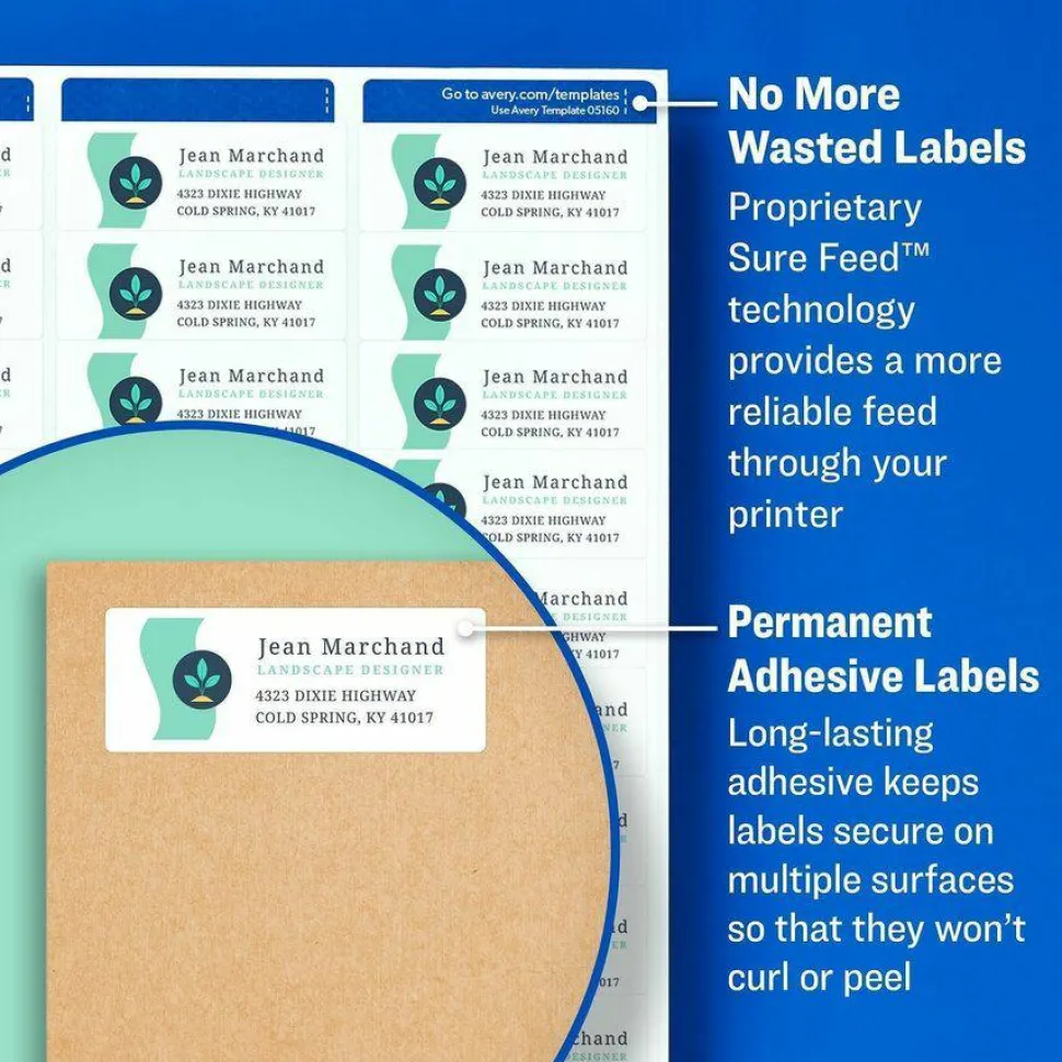 Avery Easy Peel Address Labels With Sure Feed Technology, 5160, Rectangle, 1" x 2-5/8", Matte White, Box Of 3,000