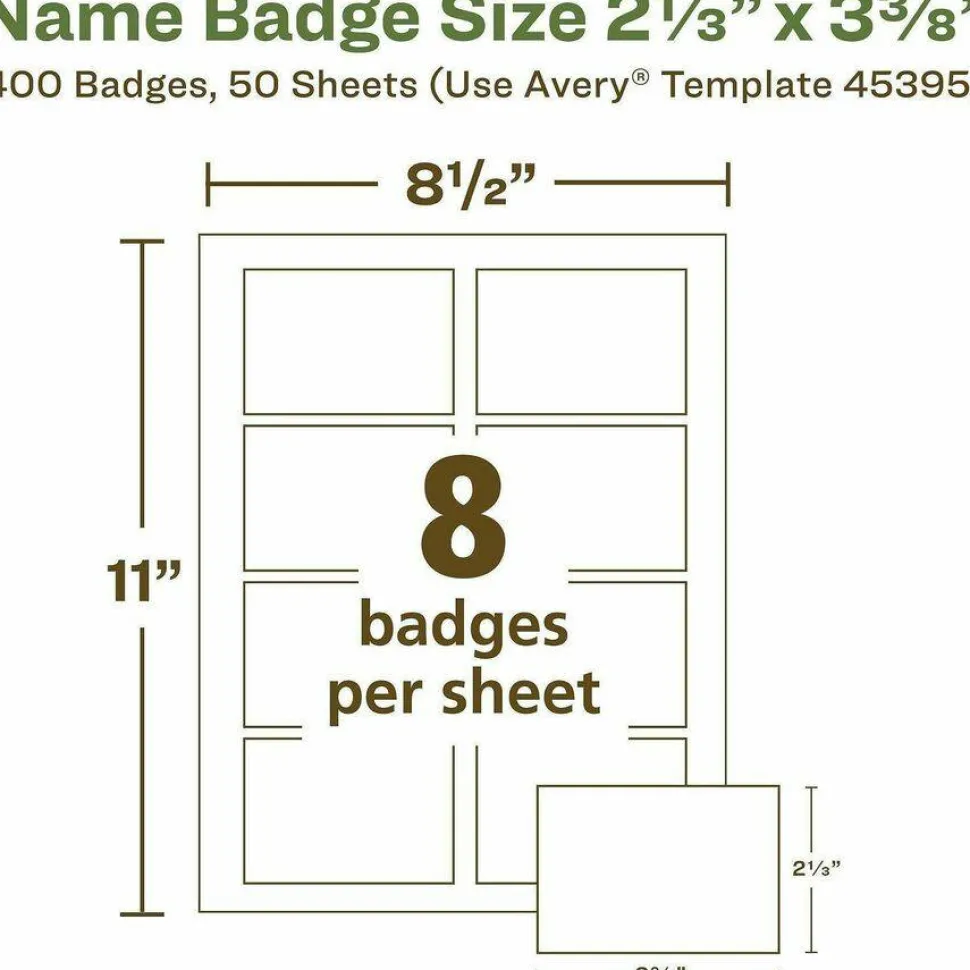 Avery EcoFriendly 100% Recycled Name Badges, 2 1/3" x 3 3/8", White, Pack Of 400