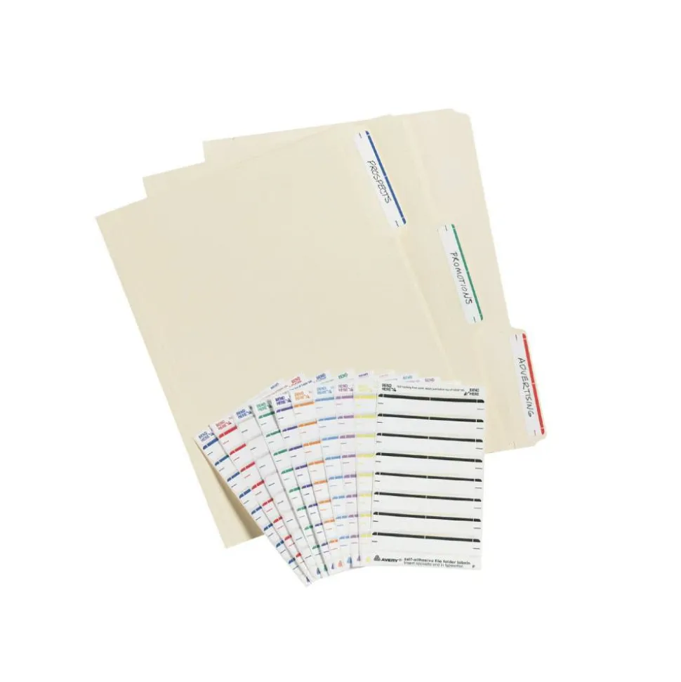 Avery File Folder Labels On 4" x 6" Sheet With Easy Peel, 5215, Rectangle, 2/3" x 3-7/16", White With Assorted Color, Pack Of 252